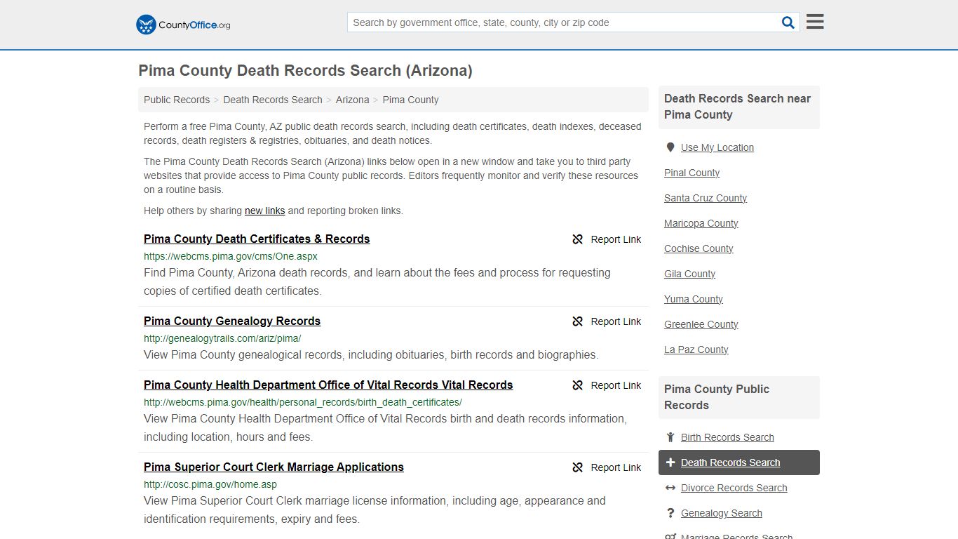 Pima County Death Records Search (Arizona) - County Office